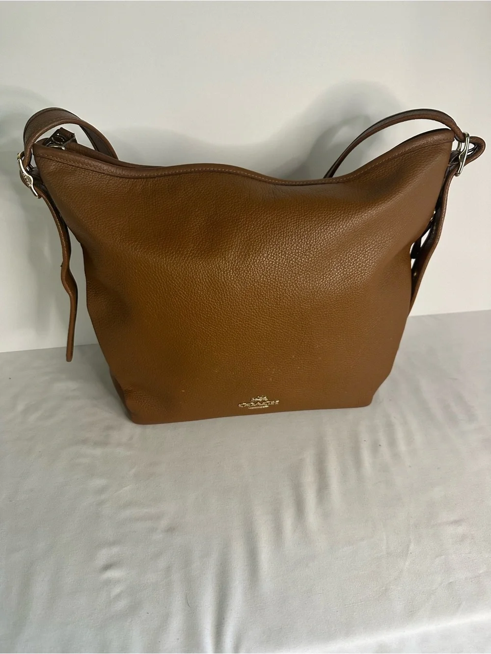 Coach F35775 Duffelette Pebble Leather Shoulder Bag in Cognac